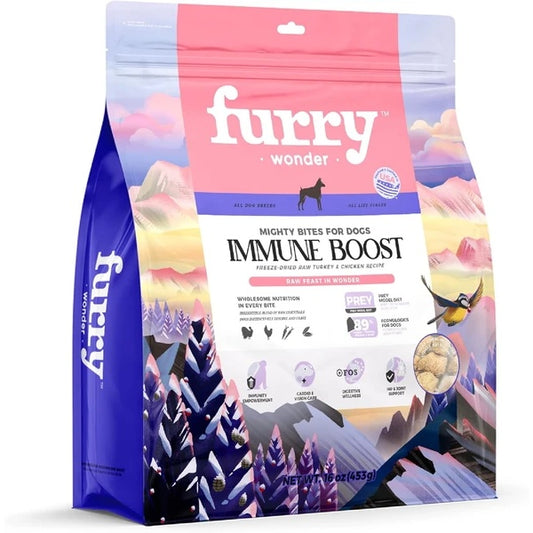 FURRY WONDER Freeze Dried Dog Food, Turkey & Chicken, 16 Oz, Grain-Free, High Protein, Complete Meal Or Topper, Immune Boost, USA Made