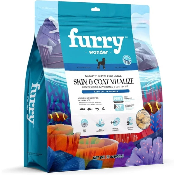 FURRY WONDER Freeze Dried Dog Food, Turkey & Chicken, 16 Oz, Grain-Free, High Protein, Complete Meal Or Topper, Immune Boost, USA Made